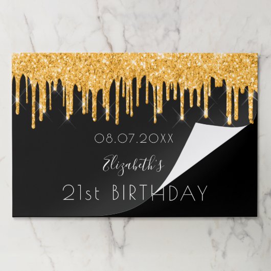 バースデーパーティーブラック金ゴールドグリッター紙ランチョンマット ペーパーパッド (折り畳み)