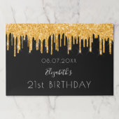 バースデーパーティーブラック金ゴールドグリッター紙ランチョンマット ペーパーパッド (正面)