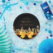 バースデーパーティーブラック金ゴールドシティスカイラインボウ ペーパープレート (パーティー)