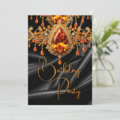 バースデーパーティーブラック金ゴールドシルクオレンジ玉 招待状 (スタンド正面)