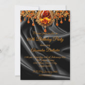 バースデーパーティーブラック金ゴールドシルクオレンジ玉 招待状 (裏面)