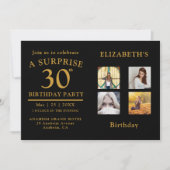 バースデーパーティーブラック金ゴールドフォトコラージュ招待状 招待状 (正面)