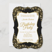 バースデーパーティーブラック金ゴールドホワイトパール 招待状 (正面)