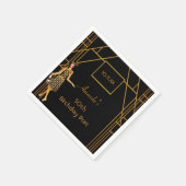 バースデーパーティーブラック金ゴールド1920年代のアートデコレトロ スタンダードカクテルナプキン (角)