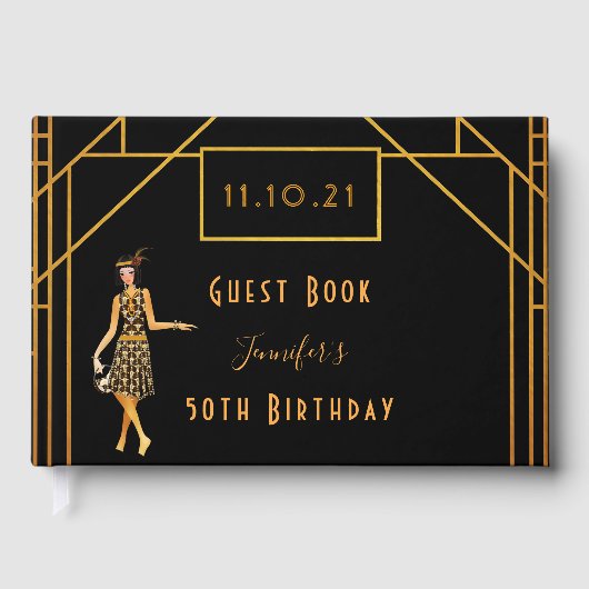バースデーパーティーブラック金ゴールド1920年代のアートデコ ゲストブック (正面)