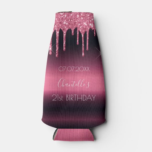 バースデーパーティーブルゴーニュピンクグリッター21グラム ボトルクーラー (正面)
