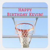 バースデーパーティーブルースカイフープバスケットボールスポーツ スクエアシール (正面)
