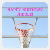 バースデーパーティーブルースカイフープバスケットボールスポーツ スクエアシール (正面)