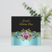 バースデーパーティーブルーズ薄紫ピンクブラック華美画像 招待状 (スタンド正面)