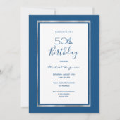 バースデーパーティーブルーホワイトシルバーシンプル 招待状 (正面)