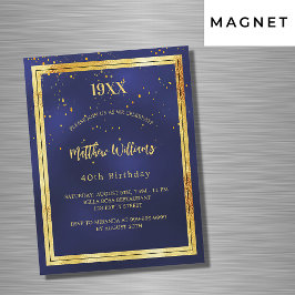 バースデーパーティーブルー金ゴールド年誕生ラグジュアリー マグネット招待状