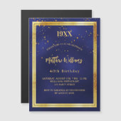 バースデーパーティーブルー金ゴールド年誕生ラグジュアリー マグネット招待状 (正面/裏面)