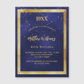 バースデーパーティーブルー金ゴールド年誕生ラグジュアリー マグネット招待状 (正面)