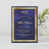 バースデーパーティーブルー金ゴールド年誕生ラグジュアリー 招待状 (スタンド正面)