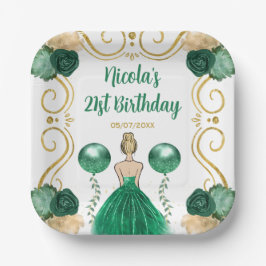 バースデーパーティーブロンデプリンセスイングリーン ペーパープレート