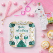 バースデーパーティーブロンデプリンセスインティール(緑がかった色) ペーパープレート (パーティー)