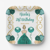 バースデーパーティーブロンデプリンセスインティール（緑がかった色） ペーパープレート (正面)