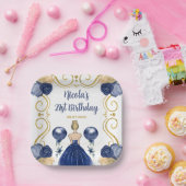 バースデーパーティーブロンデプリンセスインネイビーブルー ペーパープレート (パーティー)