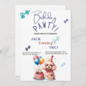 バースデーパーティープードル犬のパーソナライズされた誕生日 招待状 (正面/裏面)