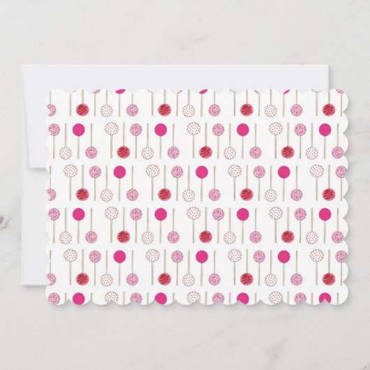 バースデーパーティーベビーブライダルシャワーピンクケーキポップ 招待状 (裏面)
