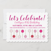 バースデーパーティーベビーブライダルシャワーピンクケーキポップ 招待状 (正面)