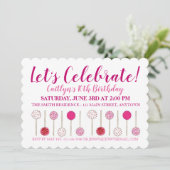 バースデーパーティーベビーブライダルシャワーピンクケーキポップ 招待状 (スタンド正面)