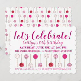 バースデーパーティーベビーブライダルシャワーピンクケーキポップ 招待状