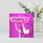 バースデーパーティーホットピンクカクテルハイヒール 招待状 (スタンド正面)