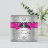 バースデーパーティーホットピンクブラックリボングリッターシルバー2 招待状 (スタンド正面)