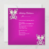 バースデーパーティーホットピンクホワイトシルバーパールジュエル 招待状 (裏面)