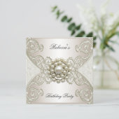 バースデーパーティーホワイトクリームパール 招待状 (スタンド正面)