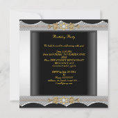 バースデーパーティーホワイト金ゴールドブラックシルバーダイヤモンド 招待状 (裏面)