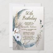 バースデーパーティーボホホワイトオーキッドフラワーズブルームーン 招待状 (正面)