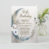 バースデーパーティーボホホワイトオーキッドフラワーズブルームーン 招待状 (スタンド正面)