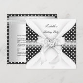 バースデーパーティーポルカドットブラックホワイトダイヤモンド 招待状 (正面/裏面)