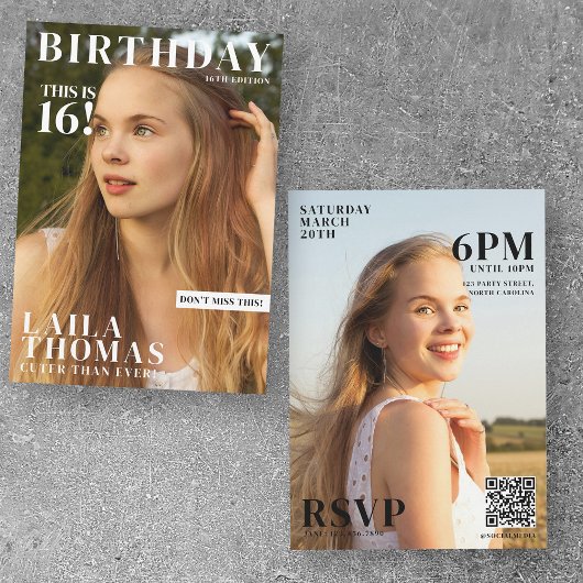 バースデーパーティーマガジンカバー写真10代の若者ガール 招待状