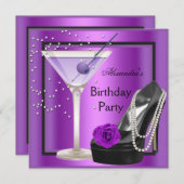 バースデーパーティーマゼンタパープルブラックシューズ 招待状 (正面/裏面)