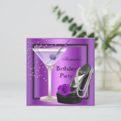 バースデーパーティーマゼンタパープルブラックシューズ 招待状 (スタンド正面)