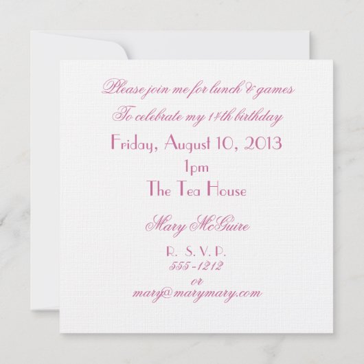 バースデーパーティーマリーアントワネットプードル 招待状 (裏面)