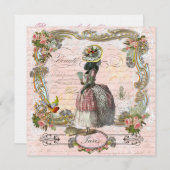 バースデーパーティーマリーアントワネットプードル 招待状 (正面/裏面)