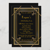 バースデーパーティーマン、金ゴールドギャツビースタイル、ブラック 招待状 (正面/裏面)