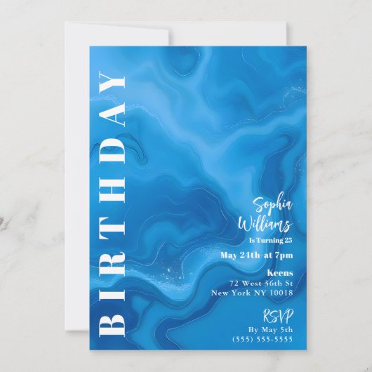 バースデーパーティームーンストーンブルー 招待状 (正面)