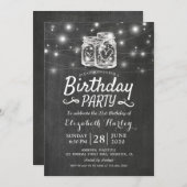 バースデーパーティーメイソンジャースストリングライツチャックボード 招待状 (正面/裏面)