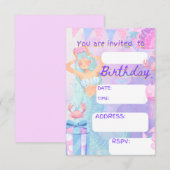 バースデーパーティーメイド、セイレナの誕生日パーティーの女の子 招待状 (正面/裏面)