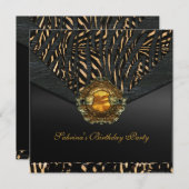 バースデーパーティーメタルブラックジュエルアニマル 招待状 (正面/裏面)