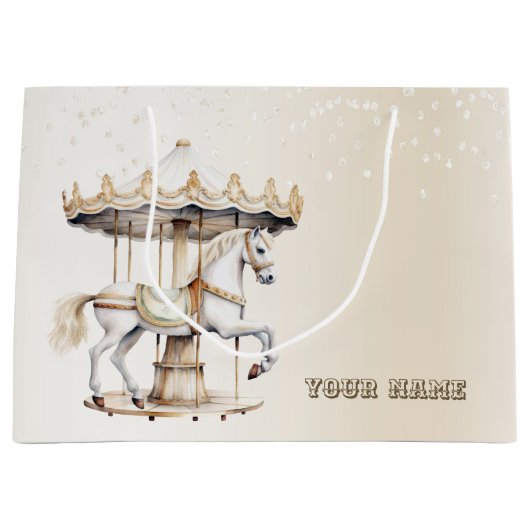 バースデーパーティーメリーゴラウンドサーカスカーニバル ラージペーパーバッグ (正面)