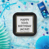 バースデーパーティーモダンブラックホワイトスクエア&金ゴールド ペーパープレート (パーティー)