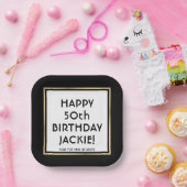 バースデーパーティーモダンブラックホワイトスクエア&金ゴールド ペーパープレート (パーティー)