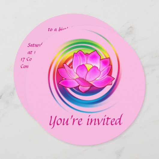 バースデーパーティーヨガロータスフラワーレインボーデザイン 招待状 (正面/裏面)