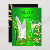 バースデーパーティーライムグリーン金ゴールドシューズ 招待状 (正面/裏面)